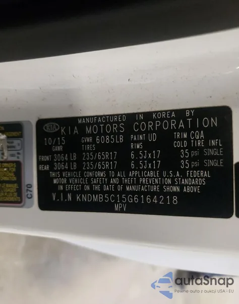 2016 Kia Sedona Lx z USA, uszkodzony, nr VIN KNDMB5C15G6164218